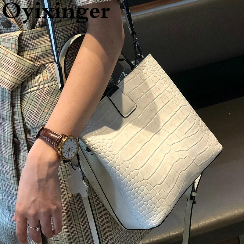 Oyixinger сумки для женщин 2021 Новый крокодиловый узор сумка на плечо из воловьей кожи