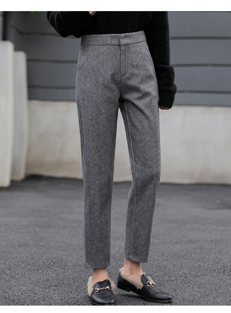 Модные шерстяные брюки осень зима женские брюки с высокой талией Pantalon Женские повседневные клетчатые OL костюм брюки WP125