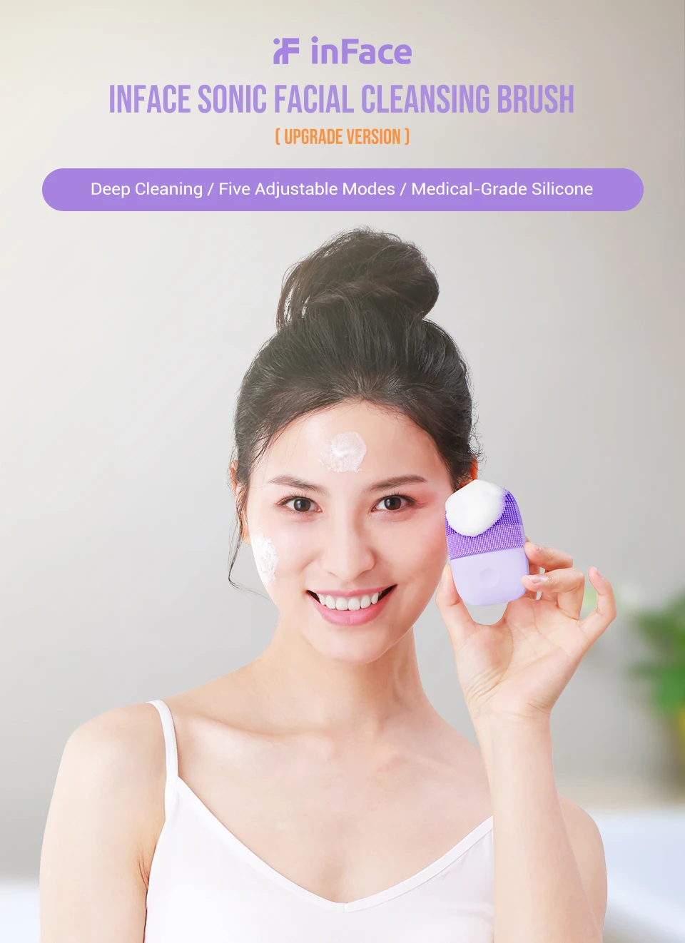 Inface Facial Cleansing Brush Upgrade Version Electric Sonic Silicone Face Brush Deep Cleansing Facial Cleanser