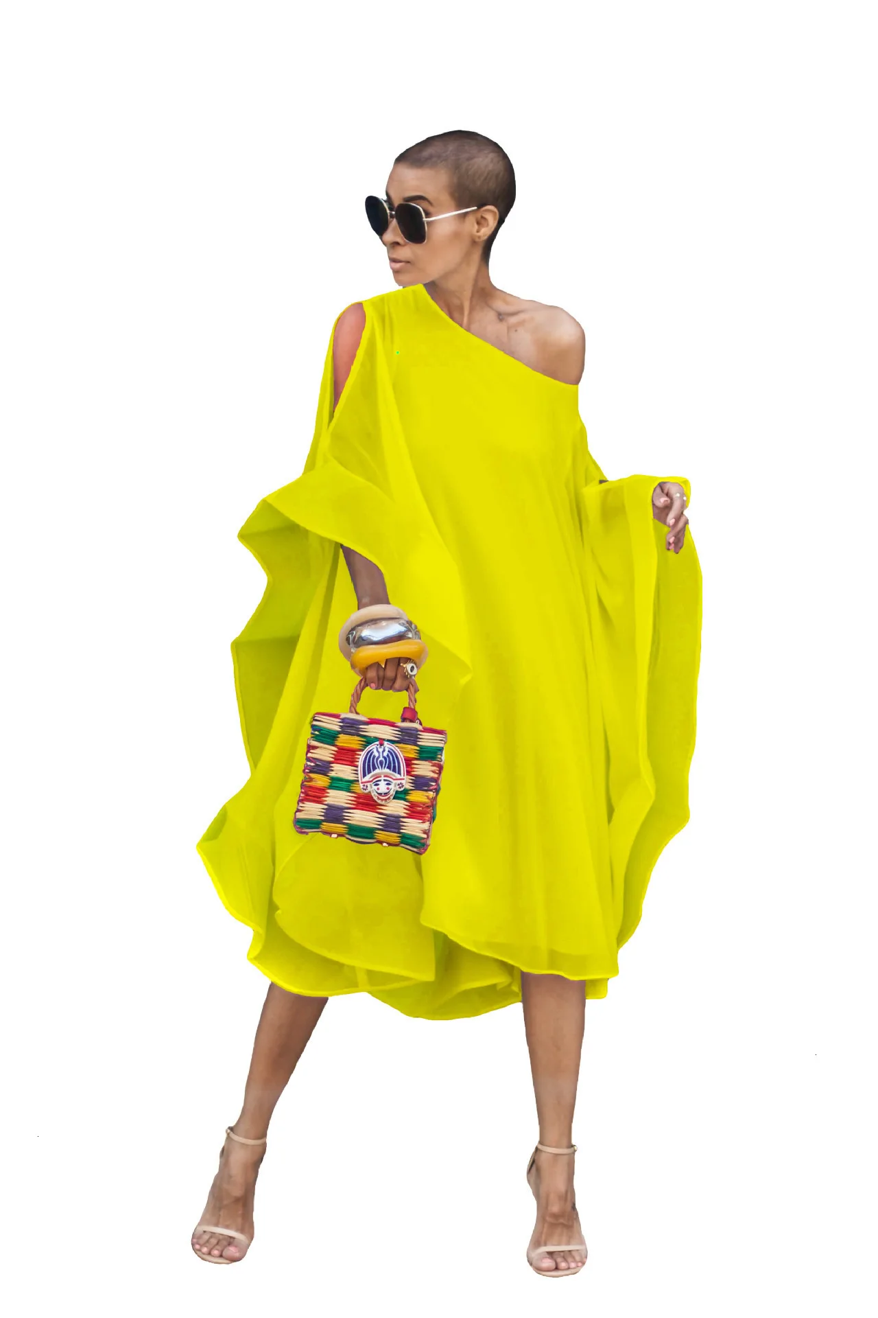DEAT Весна Лето Новое Длинное свободное шифоновое платье размера плюс в стиле хип-хоп с рукавом-бабочкой и вырезом лодочкой Макси платье для женщин MD775
