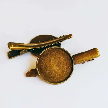 

20mm 10pcs Antique Bronze Plated Hair Clips Hairpin Cameo Glass Cabochons Blank Base Supplies for Jewelry HC-025