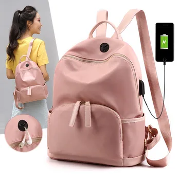 

Waterproof Backpack Nylon Usb Charge Women Backpack Casual Student Laptop School Shoulder Bags For Girls Anti-theft Pink Daypack