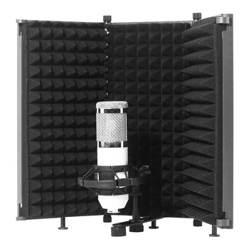 

Foldable Microphone Isolation Shield with Mic Threaded Mount High Density Absorbing Foam Front & Vented Metal Back Plate