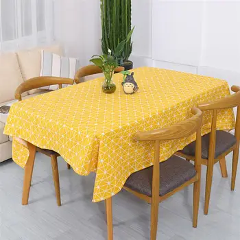 

60x60cm Unique Style Cotton Linen Tablecloth Creative Checkerboard Printed Thicken Table Cloth for Decoration (Yellow)