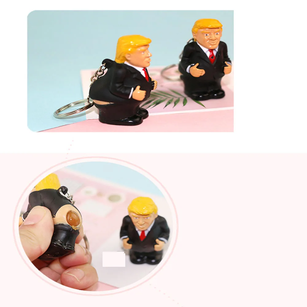 

Keyring Funny Car Spoof Toy Simulation Poop Keychain President Donald Trump Doll Pendant