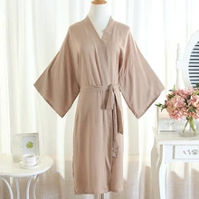 Мягкий хлопковый Халат-кимоно, повседневный халат унисекс, Однотонная ночная рубашка, сексуальный пояс, домашняя одежда, интимное белье