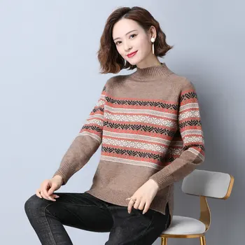 

Blue Red Khaki Christmas Sweater Women Crew Neck Wool Knitted Pullover Tops Woman Textured Pullover Jumper Sweaters Jersey 2020
