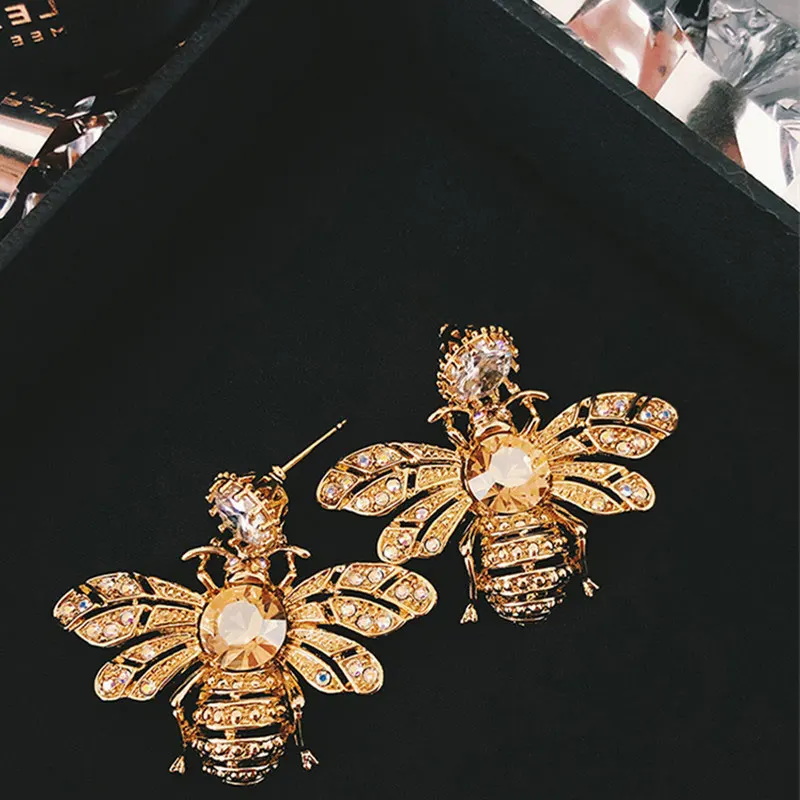 Трендовые стереоскопические Стразы серьга «пчела» Длинные фирменные дизайнерские Роскошные ювелирные изделия серьги для женщин
