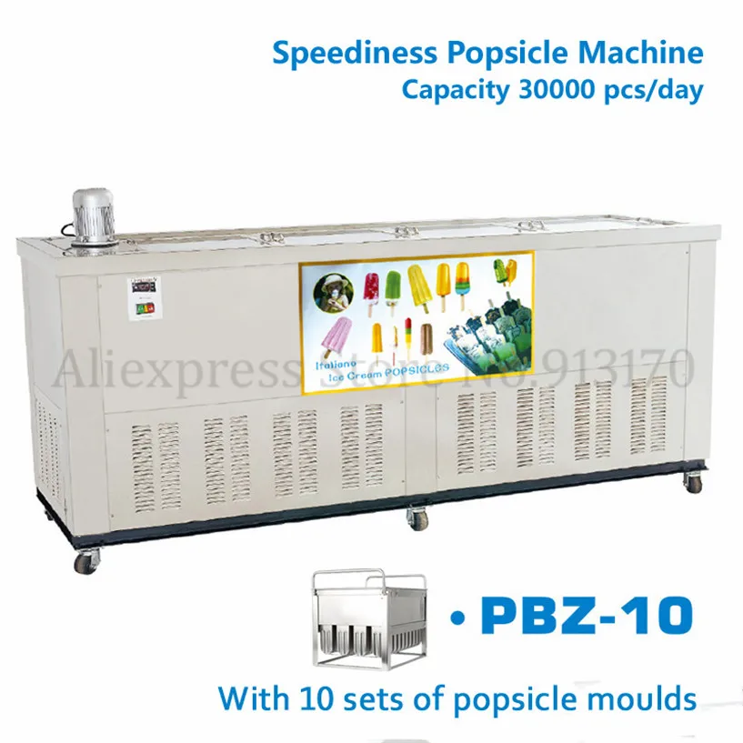 

Commercial Ice Popsicle Machine Ice-lolly Making Equipment Speediness Ice Pop Maker 10 Molds Capacity 30000 pcs/day PBZ-10