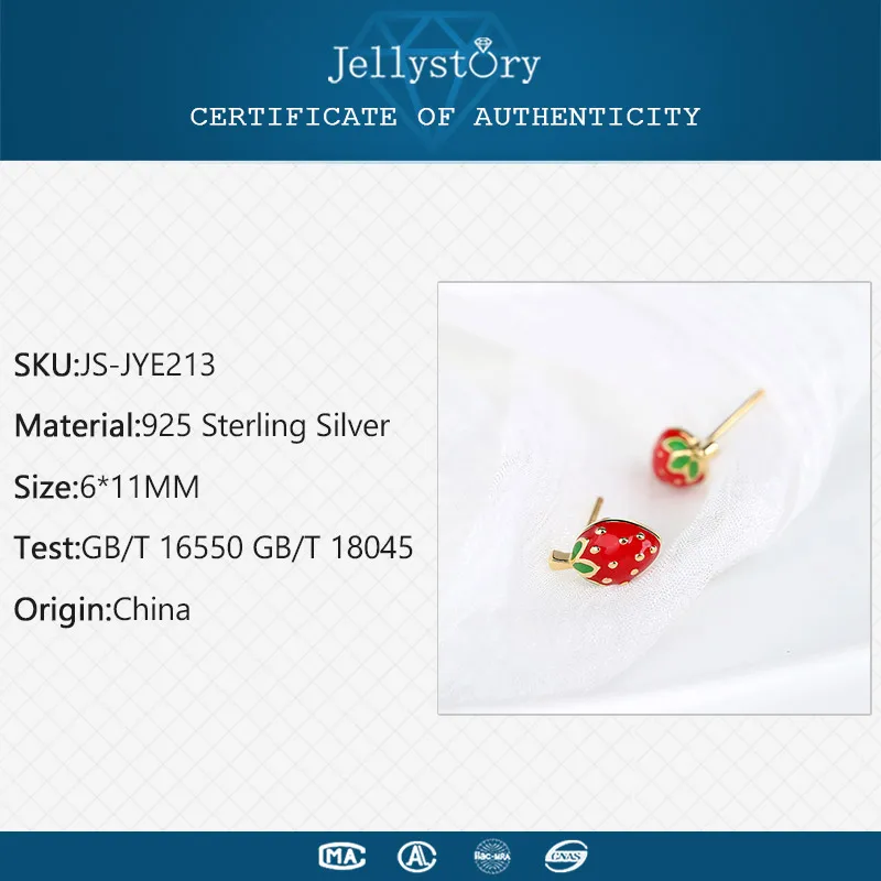 Jellystory Мода 925 серебро серьги с орнаментом в виде корейского стиля форме земляники