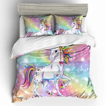 

star cloud rainbow unicorn bedding set king queen double full twin single size bed linen set