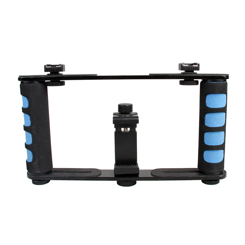 

Portable Handheld Stabilizer Video Cage Dual Handle Grip with Phone Holder Dual Cold Shoe Mounts for Smartphone Action Camera