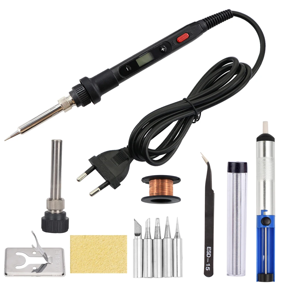 80W Tin Soldering Iron Temperature Adjustable Welding Tool With Electric Soldering Iron Tips And Desoldering Pump Repair Tools soldering irons & stations Welding Equipment