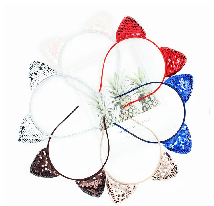 New children's cartoon sweet fish scale sequined cat ear jewelry headband