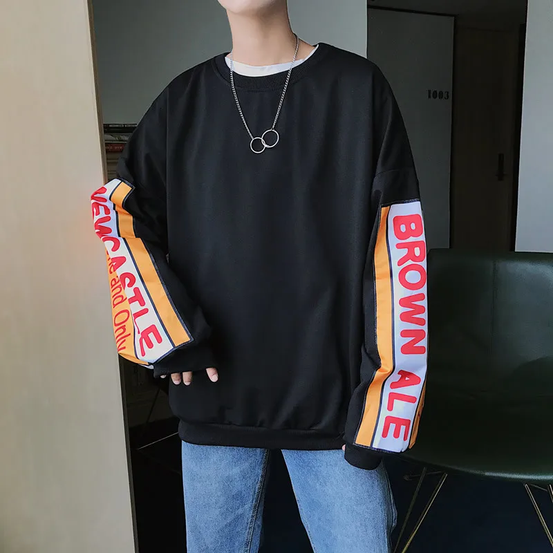 

Autumn Hip Hop Hoodies Men Fashion Letter Print Contrast Color Casual Sweatshirt Man Streetwear Wild Loose Hoodie Men Hoody