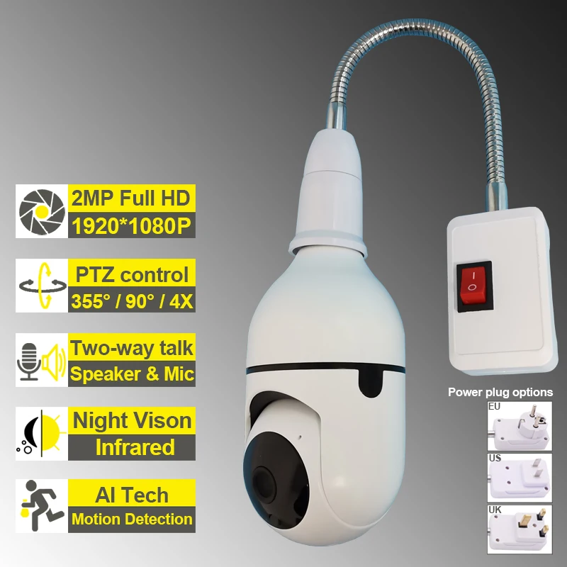 1080P E27 камеры PTZ IP камера Wi-Fi CCTV гибкие Простая установка Plug движения Автотрек Onvif 4X
