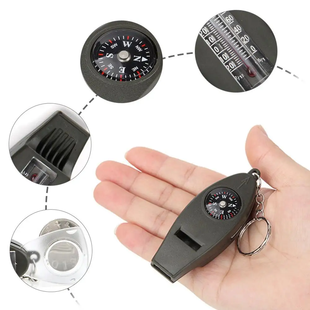

4 in 1 Emergency Survival Whistle with Magnifier Compass Thermometer Multi-Functional outdoor Tool