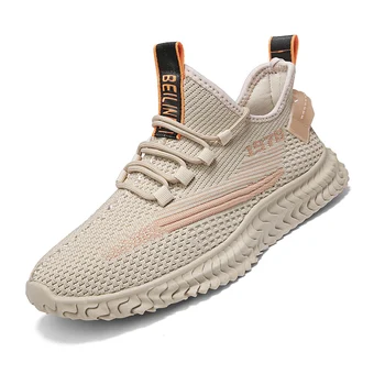 

Summer Light Beige Mesh Men's Shoes Breathable Running Shoes Sneakers Comfortable Walking Jogging Casual Shoes 2020