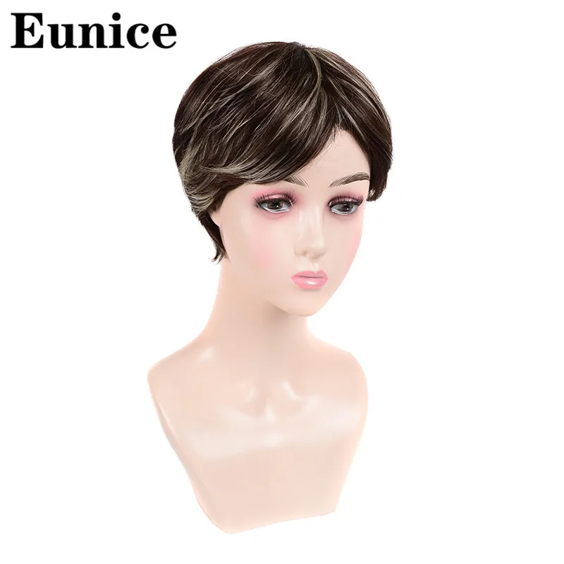 Short Wigs Synthetic Hair Puffy Black Mixed Blonde Brown Gray
