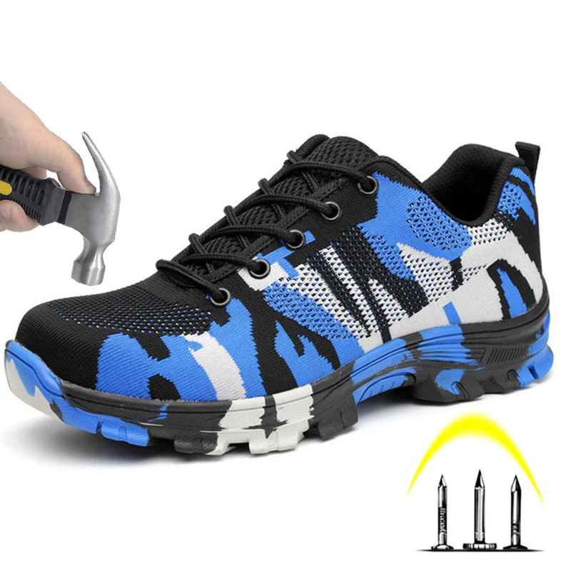 Мужские рабочие ботинки; Безопасная рабочая обувь; небьющиеся ботинки из сетчатого материала на шнуровке; Повседневные Дышащие дезодорирующие и устойчивые к пирсингу ботинки