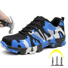 Мужские рабочие ботинки; Безопасная рабочая обувь; небьющиеся ботинки из сетчатого материала на шнуровке; Повседневные Дышащие дезодорирующие и устойчивые к пирсингу ботинки