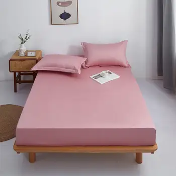 

1 pc 100% Cotton Bed Sheet Solid Color Mattress Cover On Rubber Band drap de lit Fitted Sheet With Elastic For Double Bed