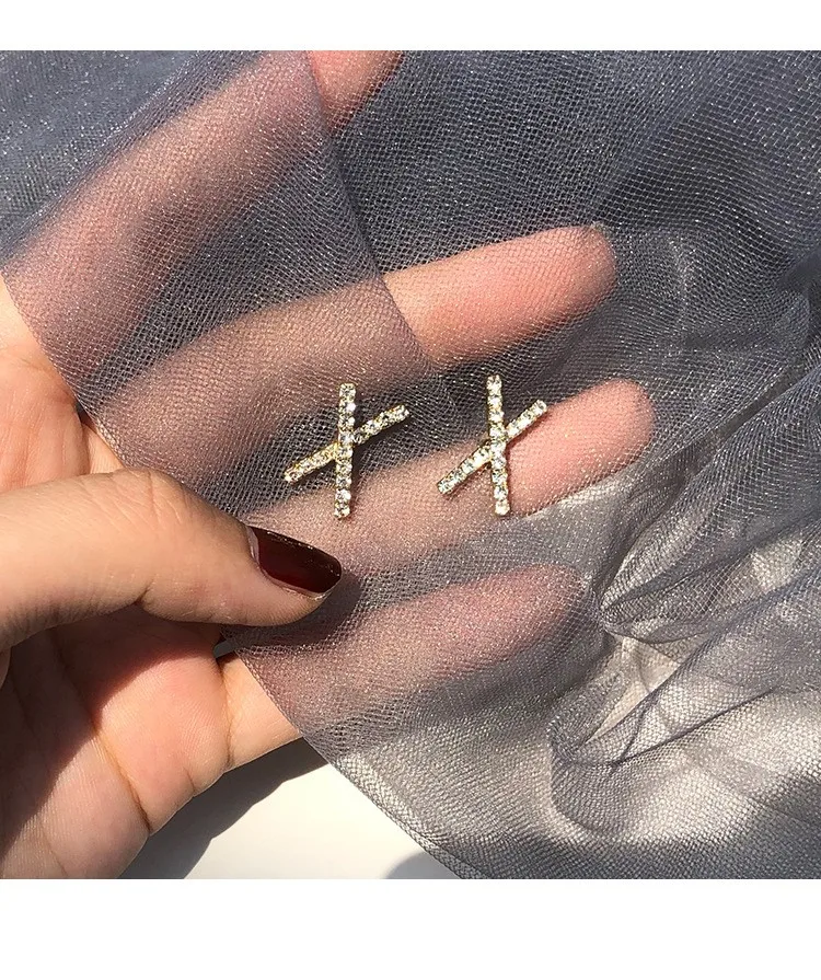 

925 silver needle zircon letter X earrings temperament female Korean version of the popular 2019 new ear jewelry