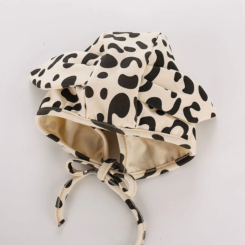 Baby Leopard Print Bodysuit Newborn Girls Romper Jumpsuits Long Sleeve Playsuit Cartoon Lace-up Hat New Infant Girl Clothes
