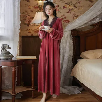 

Wasteheart Winter Women Fashion Red Blue Sexy Sleepwear Nightdress Nightwear Homewear Luxury Nightgown Female Pleuche Plus Size