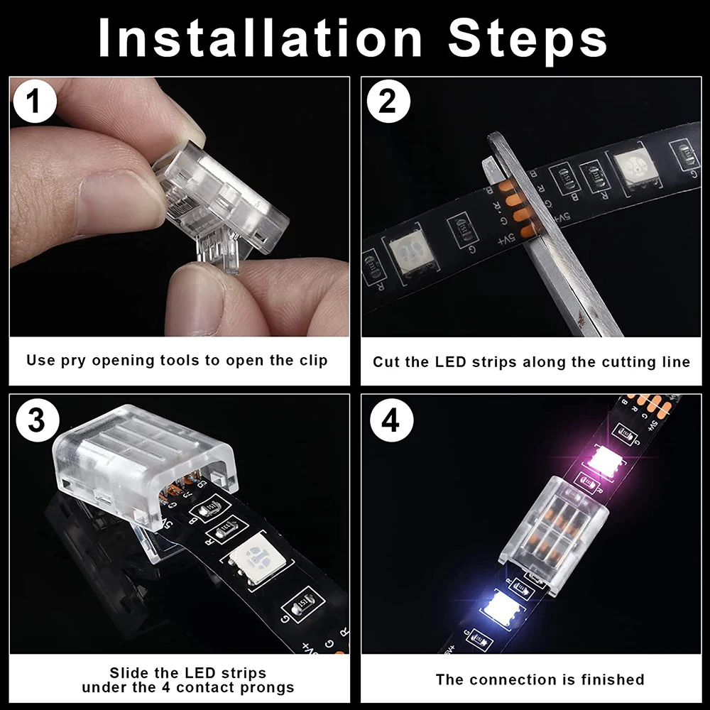 Fil d'extension de connecteur de bande LED, 2 broches, 4 broches, 5 broches,  câble 8mm, 10mm, 12mm, 22AWG, 15cm, connecteurs de bande LED pour bandes LED  RGB RGBW, 5 pièces, 100 pièces - AliExpress