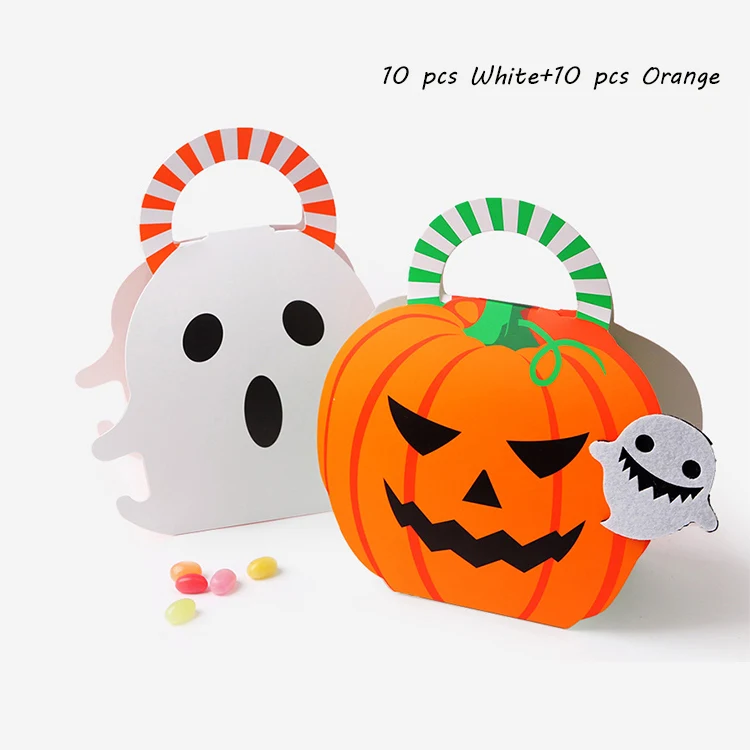 20pcs-Orange-White 20 шт Хэллоуин форма призрака упаковочная коробка Хэллоуин Мультфильм Тыква коробка конфет фестиваль ремесла конфеты упаковка чехол Partty украшения - Цвет: 20pcs-Orange-White