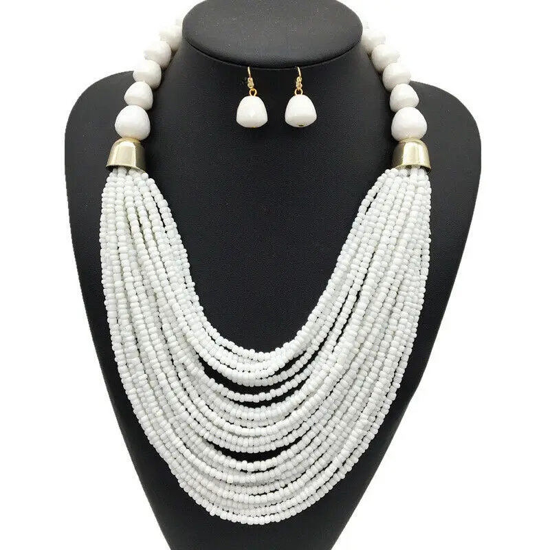 

Exaggerated Multilayer Chain Bohemia Beads Statement Choker Chunky Necklace Set Personalized Boyfriend Gift