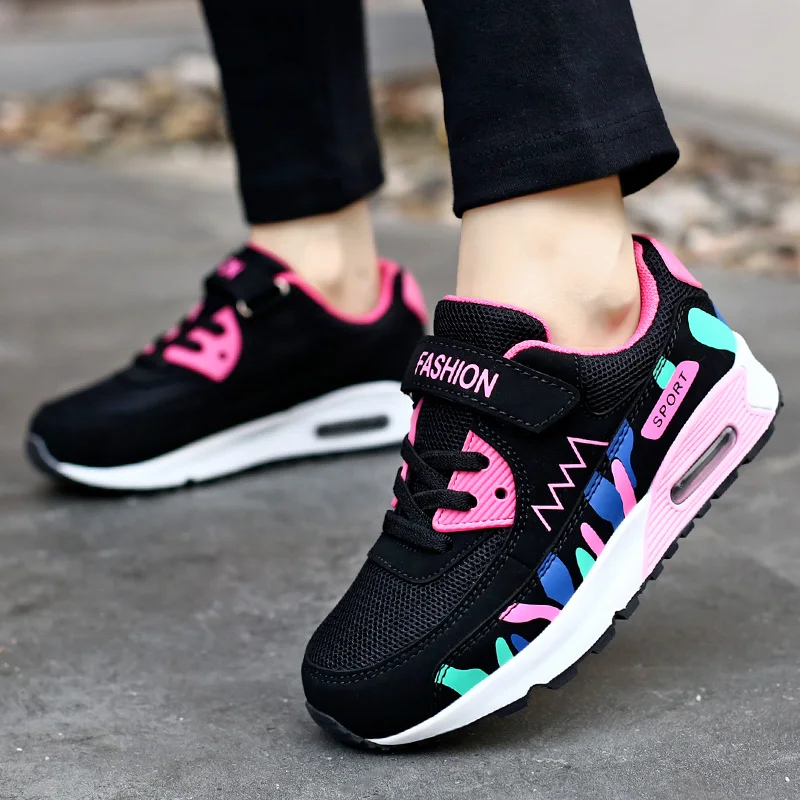 Air Cushion Kids Girls Running Shoes 2020 Mesh Tennis Shoes Breathable Mesh 90 Sports Sneakers Lightweight Casual Walking Shoes