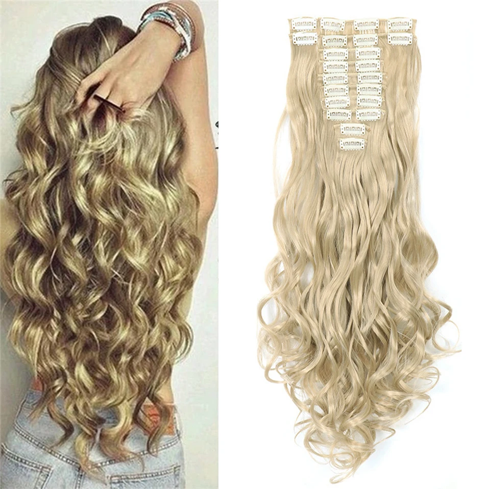 MyDiva 22 Clips 22'' Long Curly Synthetic Hair Extensions Clips in High  Temperature Fiber Black Brown Gold Hairpiece - AliExpress