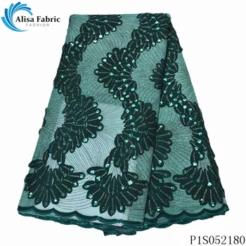 

Alisa green african net lace french sequin fabric 2020 high quality embroidered nigerian laces fabrics 5 yards/piece for dresses