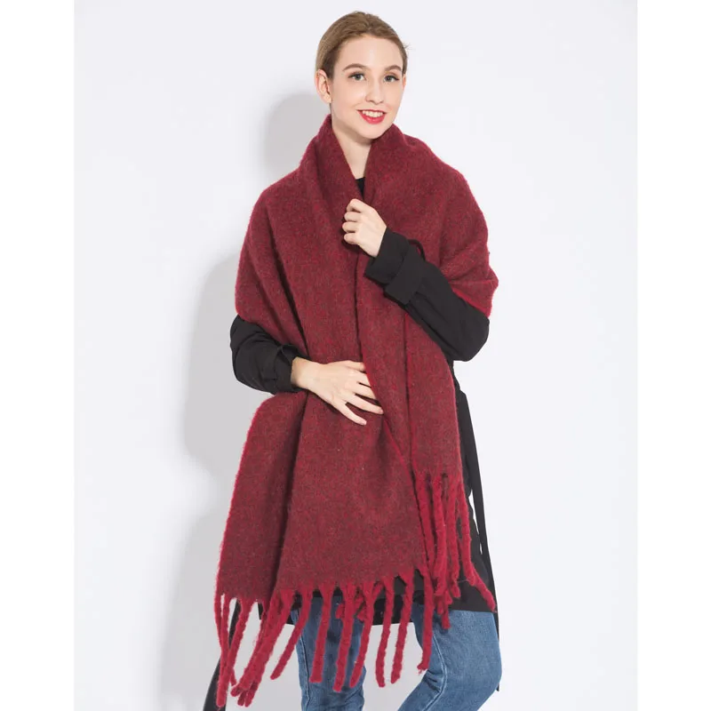 Новинка, модный кашемировый женский шарф в клетку, зимняя теплая шаль и бандана из пашмины, длинный женский шарф с кисточками, плотное одеяло