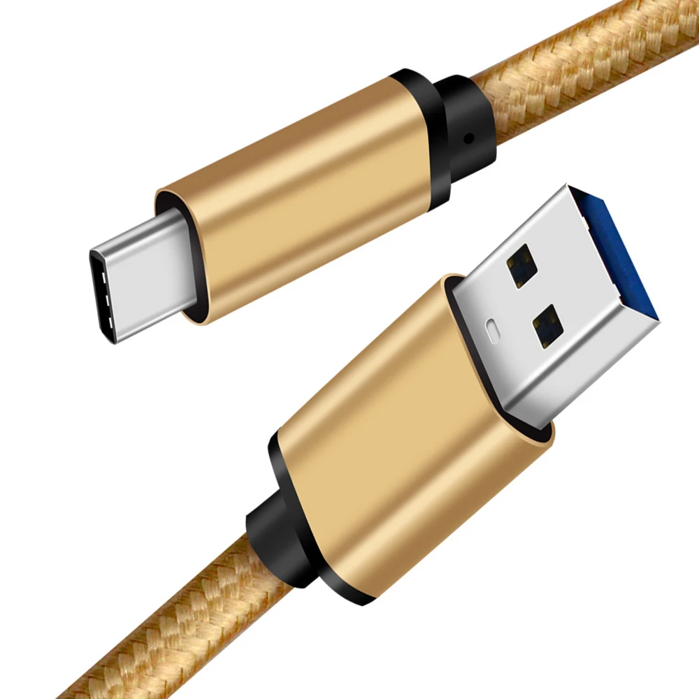 Кабель usb type C 3A Быстрая зарядка USB-C кабель позолоченный и нейлоновый Плетеный для samsung Galaxy S10 S9 Note 8 LG V20 G5 и многое другое