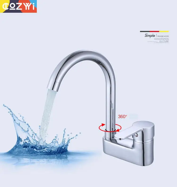 

Dual Holder Kitchen Faucet Glossy Deck Mounted 360 Degrees Rotation Brass Material Lead Free Sink Tap Kitchen Washroom Faucets