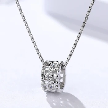 

Genuine S925 sterling silver ladies gift Micro inlay pendant Korean personality zircon fashion love heart cylinder pendant