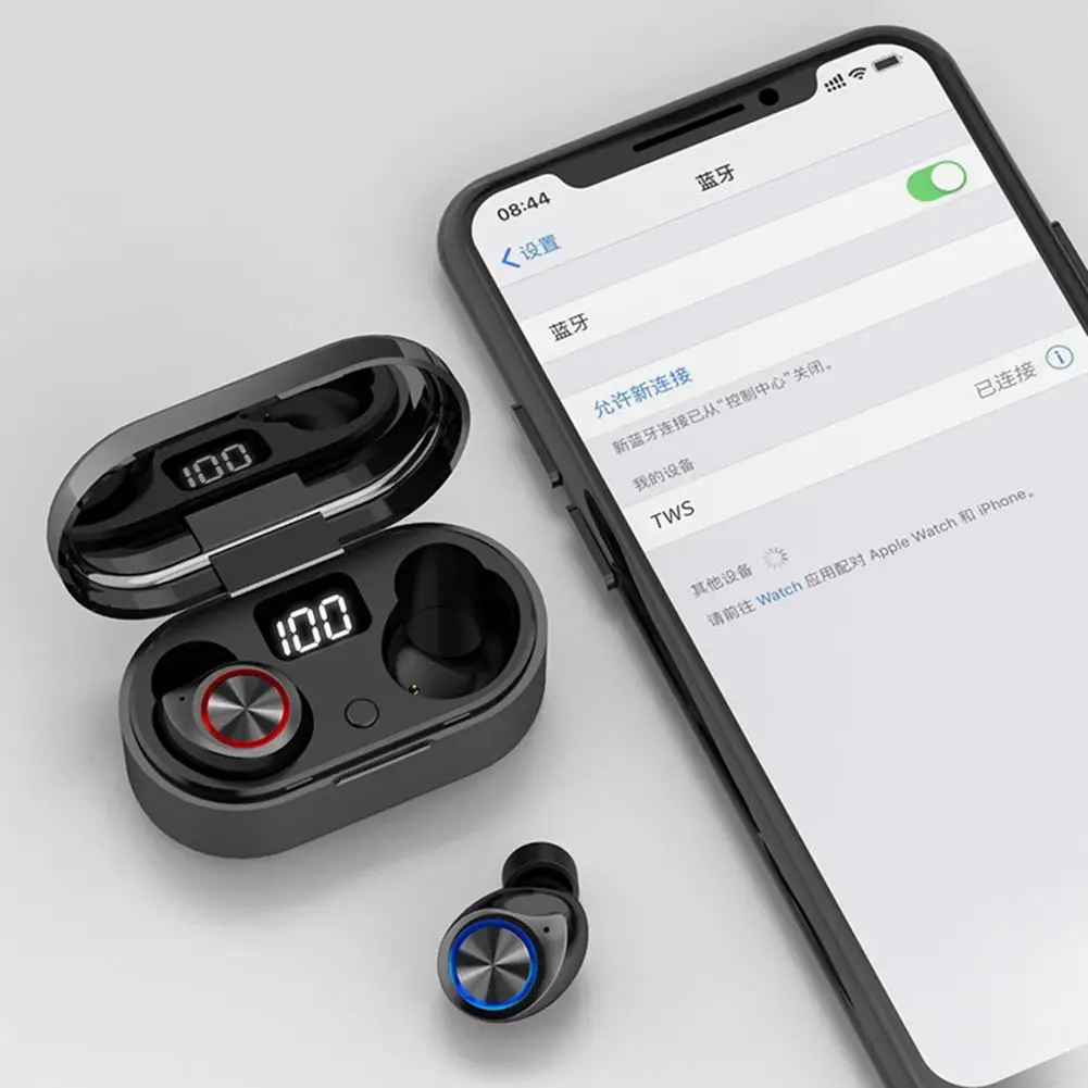 TW80 стерео Bluetooth 5,0 Наушники Беспроводные спортивные HiFi HD гарнитура со светодиодный зарядным устройством с цифровым дисплеем портативные мини-наушники