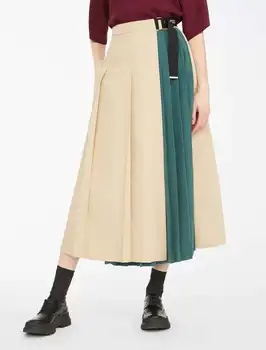 

2020 Autumn Winter New French Elegant Pleated Splicing Color Contrast Versatile Countryside Retro Style Women Skirt Classsic