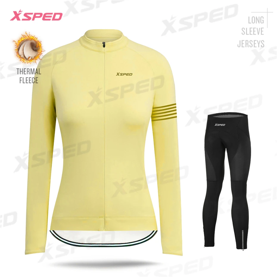 Normal CyclingSet Женская зимняя велосипедная одежда Raphaing Lady, комплект из Джерси с длинным рукавом, стильная простота, женская куртка для шоссейного велосипеда, комплект из теплого флиса - Цвет: Normal CyclingSet