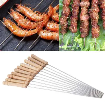

10 pcs/set large flat plate of stainless steel flattened meat string signed for Outdoor Picnic BBQ Barbecue Skewer Roast Stick