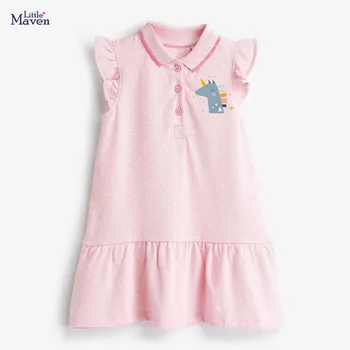 

Little maven 2020 new summer baby girls clothes brand dress kids cotton pink unicorn print short sleeve fashion dresses S0808
