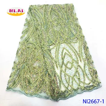 

Mint Green African Ribbon Organza Fabrics Good Quality Sequins Lace Fabric Fashion African Fabric Lace For Dress NANI2667-1