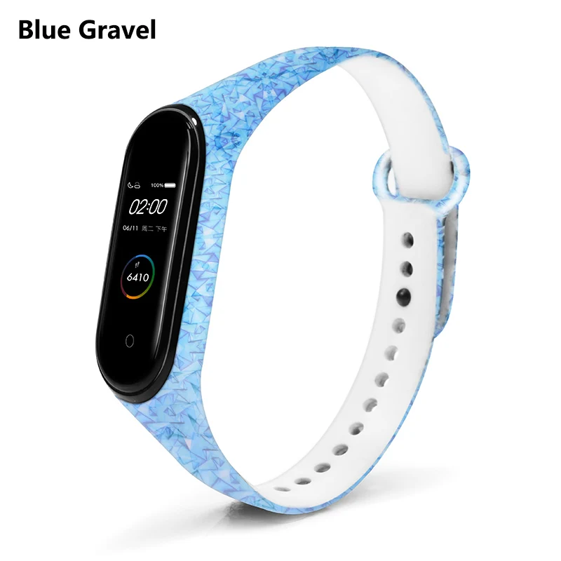 BOORUI mi band 4 ремешок умные аксессуары персонализированный принт различные цветы силиконовый сменный ремешок для xiaomi mi band 3/4 - Цвет: Blue Gravel