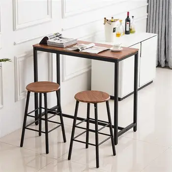 

PVC Wood Grain Three-Layer Frame Couple Bar Table Soft Bag Bar Stool For Home Kitchen (One Table and Two Stools)