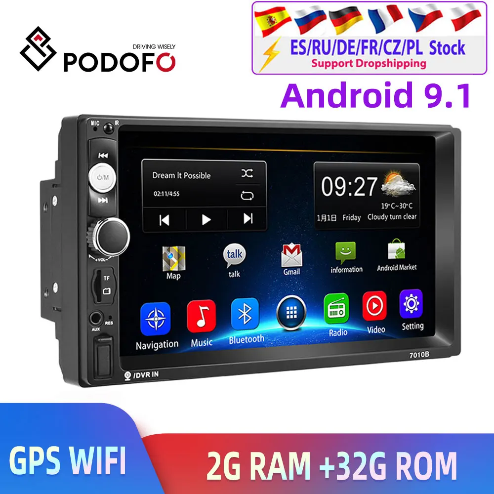 Podofo 2din автомобильный Радио 2 + 32G Android GPS Navi Автомобильный мультимедийный плеер для