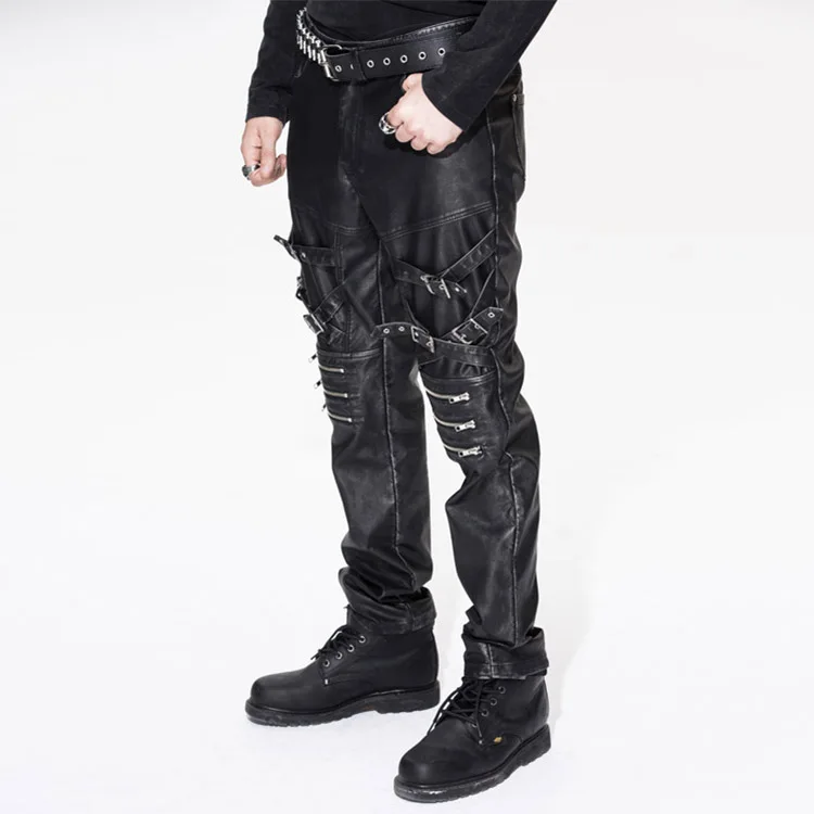 Модные мужские брюки Devil Fashion панк рок из кожи уличная одежда повседневные Прямые