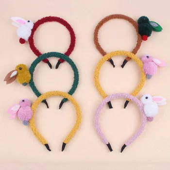 

DUOJIAOYAN New handmade 6 colors hair accessories Animal cartoon headband Plush rabbit cute Girls pompom unique headdress